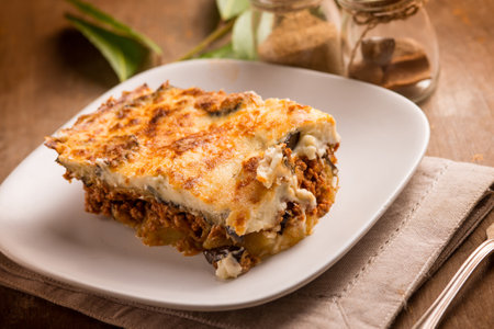 slice moussaka traditional greek recipeの写真素材