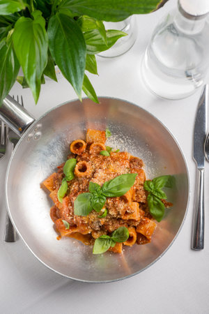 macaroni with ragout, traditional pasta recipeの写真素材