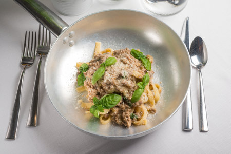 tagliatelle with white ragout, traditional Italian recipeの写真素材