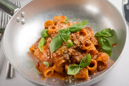 macaroni with ragout, traditional pasta recipeの写真素材