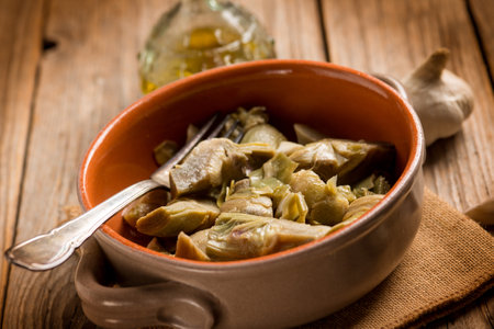 sautÃ©ed artichoke with garlic and olive oilの写真素材