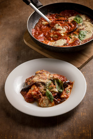 eggplants parmigiana casserole, traditional italian recipeの写真素材