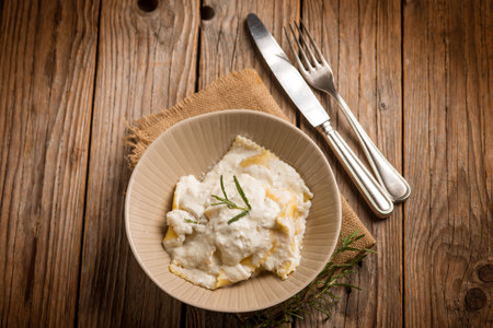 ravioli with parmesan cheese and herbsの写真素材