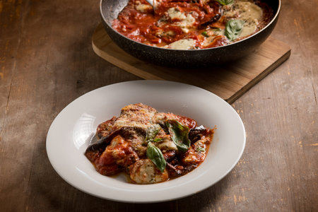 eggplants parmigiana casserole, traditional italian recipeの写真素材