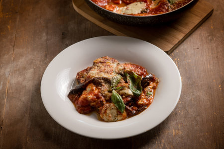eggplants parmigiana casserole, traditional italian recipeの写真素材
