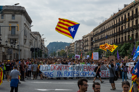 Barcelona, ââSpain 03-08-2017 Pacific protest against the law enforcement violence during the referendum for the independence of cataloniaのeditorial素材