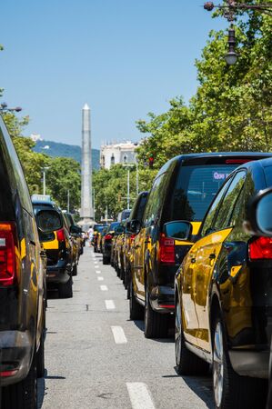 Barcelona, Catalonia / Spain - July 31 2918: taxi strike in Barcelona continues bloking the streetsのeditorial素材