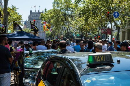 Barcelona, Catalonia / Spain - July 31 2918: taxi strike in Barcelona continues bloking the streetsのeditorial素材