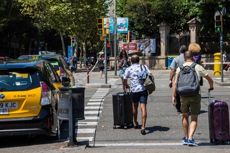 Barcelona, Catalonia / Spain - July 31 2918: taxi strike in Barcelona continues bloking the streetsのeditorial素材