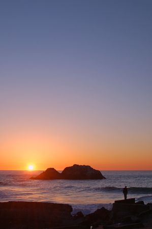 man watching sunset in northern californiaの写真素材