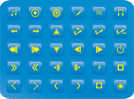 blue square web button media set, various multimedia and music related buttonsのイラスト素材