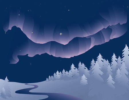Vector based illustration of the Northern Lights, or Aurora Borealisのイラスト素材