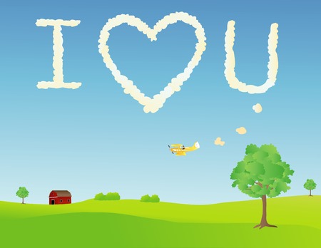 biplane skywriting the words のイラスト素材