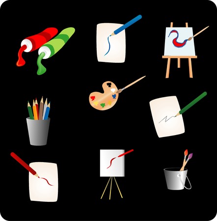 Various objects used to make paintings and drawingsのイラスト素材