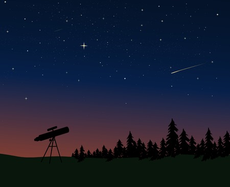 Telescope silhouetted against the dusk/night skyのイラスト素材