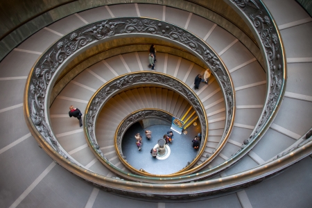The monumental double spiral staircase designed by Giuseppe Momo helical to the Vatican Museums and opened December 7, 1932のeditorial素材