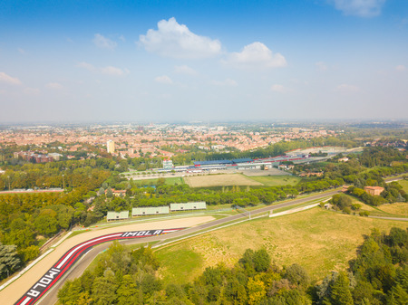 Imola, Italy - September 27, 2017: Aerial view of the Enzo and Dino Ferrari racing cars in Imola. The circuit is 4,909 meters long.のeditorial素材