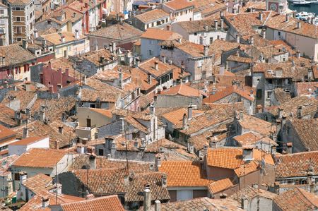 Aerial view of old houses in Rovinj (Rovigno), Croatia