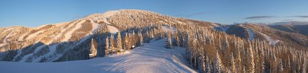 Panorama of ski slopes at winter, Steamboat ski resort, Colorado, United States