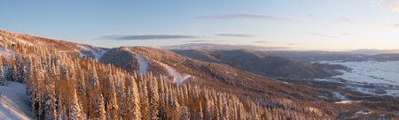 Panorama of ski slopes at winter, Steamboat ski resort, Colorado, United Statesの写真素材