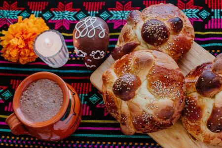 Pan de Muerto, mexican Sweet bread in Day of the Dead celebration in Mexicoの写真素材