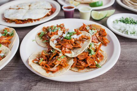 Tacos al Pastor, Mexican food in Taqueria Mexico Cityの写真素材