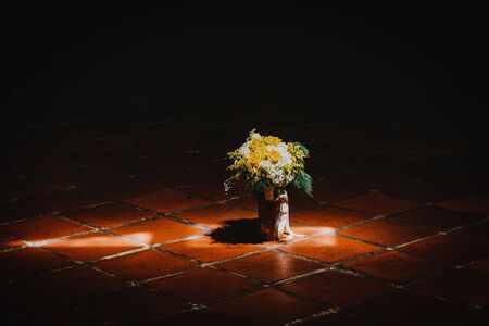 Bouquet of roses in color yellow, bridal wedding bouquetの写真素材