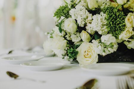 love table setup, wedding guest table, reception layout in white