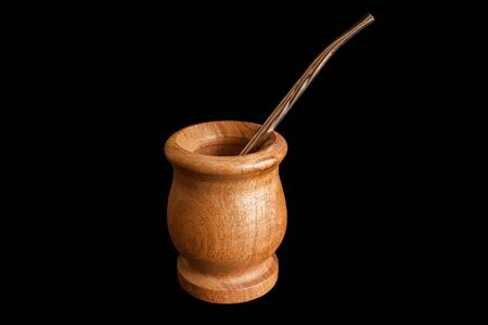 yerba mate tea traditional in Argentina on a black backgroundの写真素材