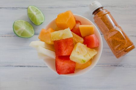 fruta con chile, Bowl of healthy fresh fruit salad
