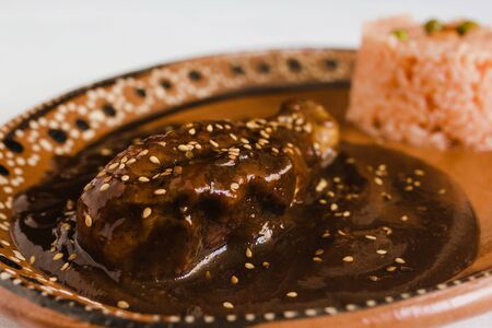 Mole Poblano with Chicken is Mexican Food in Puebla Mexicoの写真素材