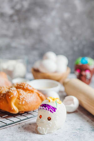 Pan de Muerto, ingredients for Mexican bread recipe traditional for day of the Dead in Mexicoの写真素材