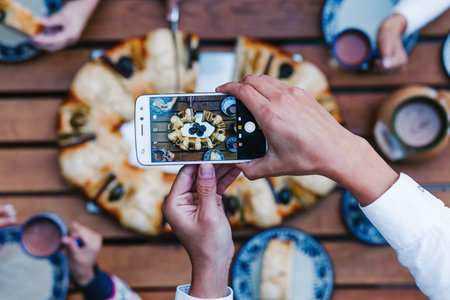 Rosca de reyes or Epiphany cake, Roscon de reyes with traditional mexican chocolate cupの写真素材