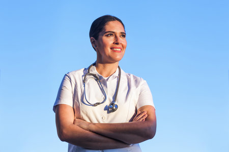 latin woman doctor portrait in a Mexican Hospital in Mexico or Latin Americaの写真素材