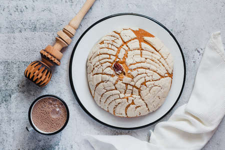 Conchas mexican sweet bread and chocolate traditional bakery from Mexicoの写真素材