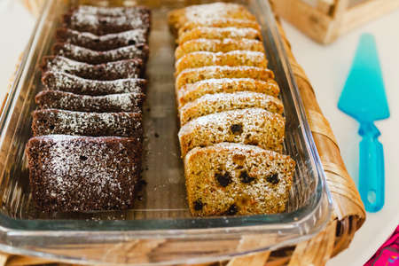 Chocolate and fruit pound cake traditional mexican dessert in Mexico