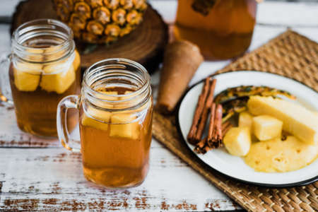 Tepache Mexican fermented beverage made with pineapple, panela and cinnamon traditional in Mexico cityの写真素材