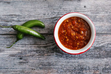 Mexican spicy red sauce typical in the gastronomy of Mexicoの写真素材