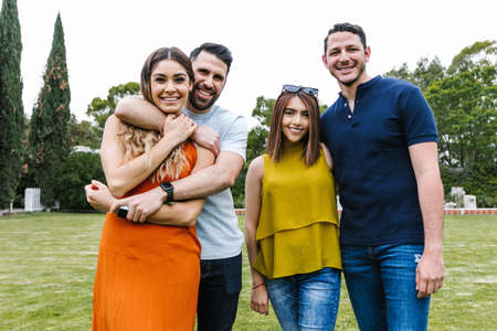 portrait of group of latin friends having fun in Mexico city Latin Americaの写真素材