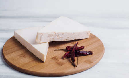 Mexican white Cotija cheese, tequila shot with fresh ingredients in Mexico Latin Americaの写真素材