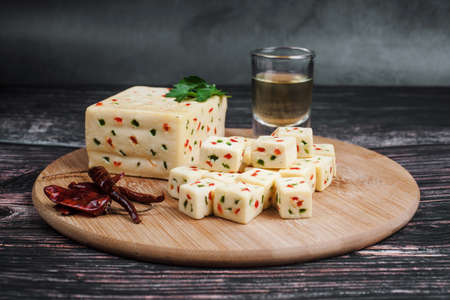 Mexican Chihuahua cheese with jalapeÃ±o or mennonite spicy cheese from Mexico Latin Americaの写真素材