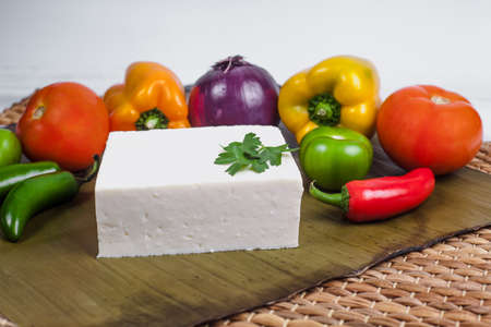 Mexican white panela cheese with fresh ingredients in Mexico Latin Americaの写真素材