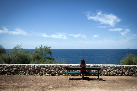 Looking at the sea in Dubrovnik, Croatiaの写真素材