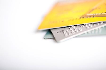 Group of credit cards on a white backroundの写真素材