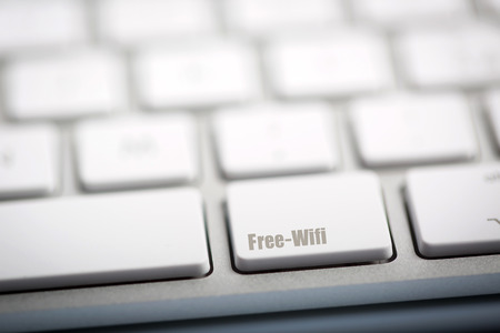 "Free Wifi" written on metallic keyboardの写真素材