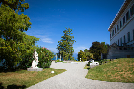 View of beautiful park of Villa Melzi, Lake Como, Italyのeditorial素材