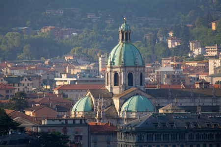 Medieval Como Cathedral on Lake Como in Lombardy, Italyの写真素材