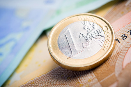 Euro money: closeup of banknotes and coins