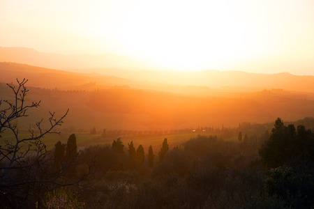 Landscape in Val d'Orcia in Tuscany, Italyの写真素材