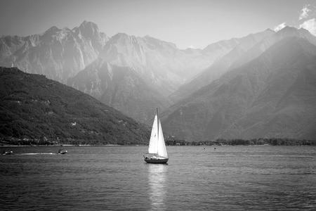 Sailboats at Lake Como, Italy. Light Blue Skyの写真素材